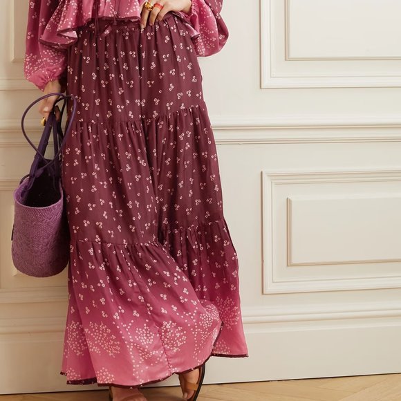 HANNAH Layla tiered printed silk-habotai skirt - Picture 4 of 6